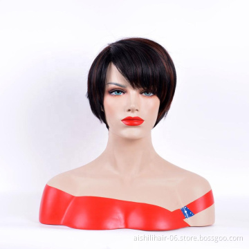 Aishili wholesale black short straight mixed color wig heat resistant synthetic hair wigs for  women